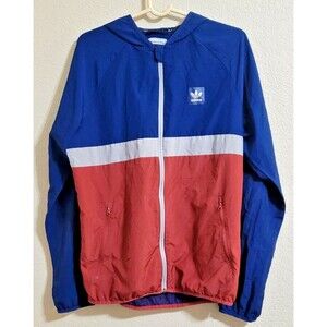 adidas skateboarding windbreaker jacket coat men's medium blue orange mesh lined